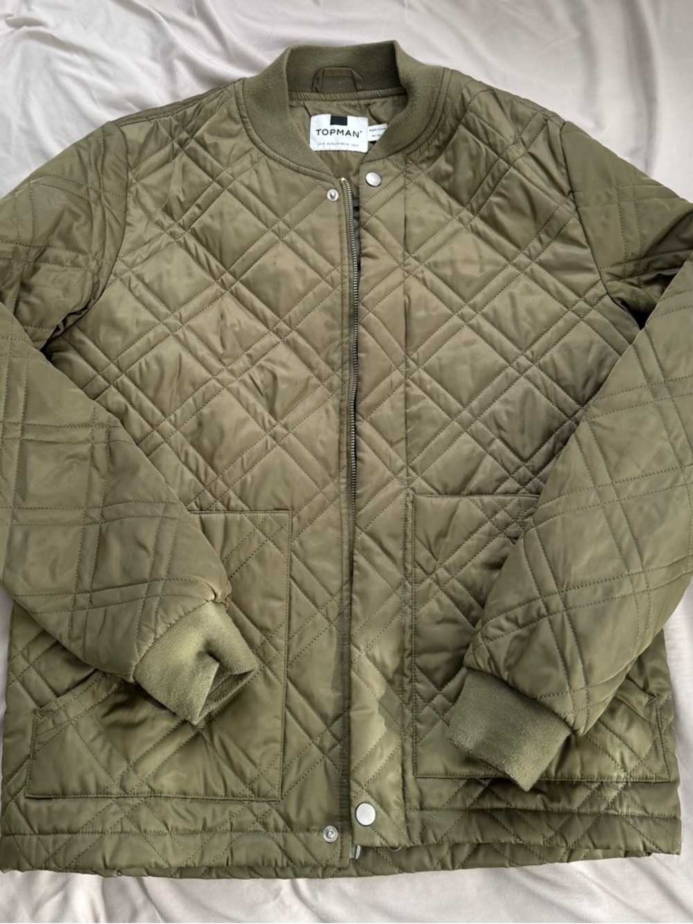 Topman Quilted Jacket in Olive